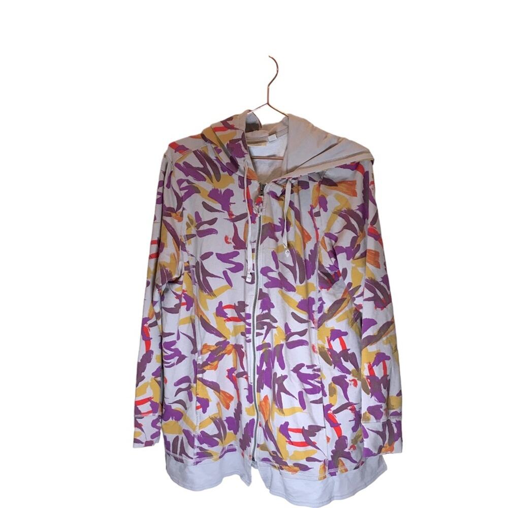 Logo by Lori Goldstein lounge multi print and color full zip jacket size Large